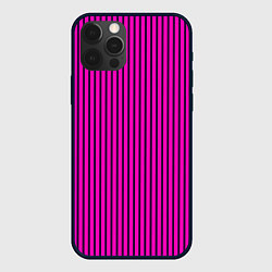 Чехол для iPhone 12 Pro Яркий розовый в полоску, цвет: 3D-черный