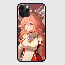 Чехол для iPhone 12 Pro Genshin Impact Яэ Miko smile kitsune, цвет: 3D-черный