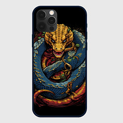 Чехол для iPhone 12 Pro Желто-синий дракон муай-тай, цвет: 3D-черный