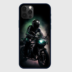 Чехол для iPhone 12 Pro Спорт мотоциклист и дым, цвет: 3D-черный