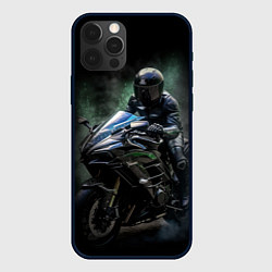 Чехол для iPhone 12 Pro Мотоциклист на спортивном байке, цвет: 3D-черный