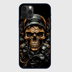 Чехол для iPhone 12 Pro Череп мотоциклиста, цвет: 3D-черный