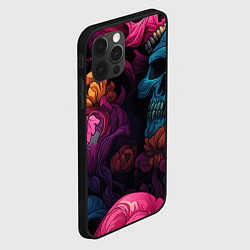 Чехол для iPhone 12 Pro Яркие цветы с черепами, цвет: 3D-черный — фото 2