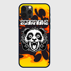 Чехол для iPhone 12 Pro Scorpions рок панда и огонь, цвет: 3D-черный