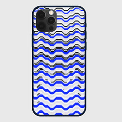 Чехол для iPhone 12 Pro Black and blue stripes on a white background, цвет: 3D-черный