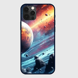 Чехол для iPhone 12 Pro Объемный космос и планеты, цвет: 3D-черный