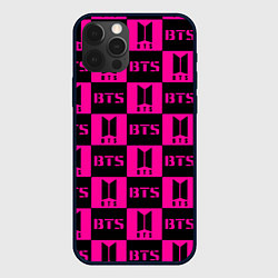 Чехол для iPhone 12 Pro BTS pattern pink logo, цвет: 3D-черный