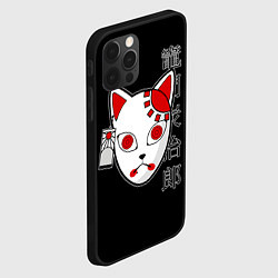 Чехол для iPhone 12 Pro Маска кицунэ - иероглифы, цвет: 3D-черный — фото 2