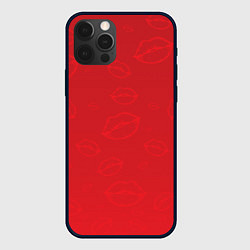 Чехол для iPhone 12 Pro Паттерн алый контур губ на красном - lips red, цвет: 3D-черный