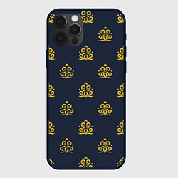 Чехол для iPhone 12 Pro Желтый винтажный орнамент на темном синем, цвет: 3D-черный