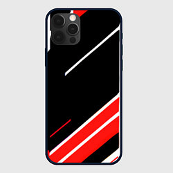Чехол для iPhone 12 Pro Бело-красные полосы на чёрном фоне, цвет: 3D-черный