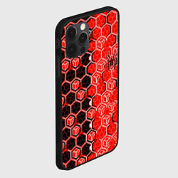 Чехол для iPhone 12 Pro Техно-киберпанк шестиугольники красный и чёрный с, цвет: 3D-черный — фото 2