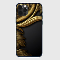 Чехол для iPhone 12 Pro Золотые объемные листья на черном, цвет: 3D-черный