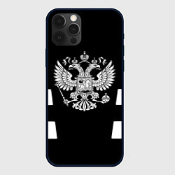 Чехол для iPhone 12 Pro Герб РФ полосы, цвет: 3D-черный