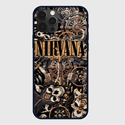 Чехол для iPhone 12 Pro Nirvana на фоне масок викингов рун и воронов, цвет: 3D-черный