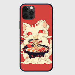 Чехол для iPhone 12 Pro Japanese cat eats ramen, цвет: 3D-черный
