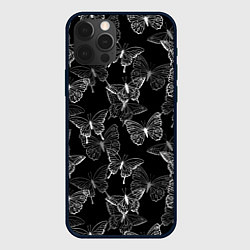 Чехол для iPhone 12 Pro Паттерн бабочки, цвет: 3D-черный