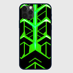 Чехол для iPhone 12 Pro Green lines on a black background, цвет: 3D-черный