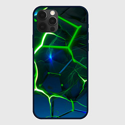 Чехол для iPhone 12 Pro Неоновые зеленые плиты с ярким светом, цвет: 3D-черный