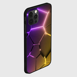 Чехол для iPhone 12 Pro Желто-фиолетовые неоновые плиты в разломе, цвет: 3D-черный — фото 2