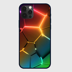 Чехол для iPhone 12 Pro Радужные неоновые плиты в разломе градиент, цвет: 3D-черный