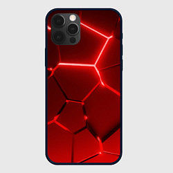 Чехол для iPhone 12 Pro Яркие красные неоновые плиты в разломе, цвет: 3D-черный