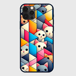 Чехол для iPhone 12 Pro Geometric pattern with kittens - ai art, цвет: 3D-черный