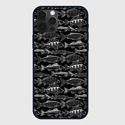 Чехол iPhone 12 Pro Черно белые рыбы