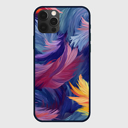 Чехол для iPhone 12 Pro Радужные перья, цвет: 3D-черный