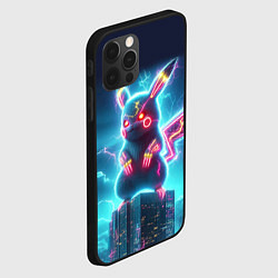 Чехол для iPhone 12 Pro Пикадзила на крыше небоскрёба - неоновое свечение:, цвет: 3D-черный — фото 2