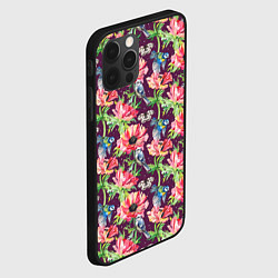 Чехол для iPhone 12 Pro Птицы и цветы, цвет: 3D-черный — фото 2