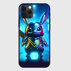 Чехол для iPhone 12 Pro Neon cyber Pikachu made of metal steel - ai art, цвет: 3D-черный