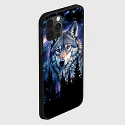 Чехол для iPhone 12 Pro Волк и черный лес - звездная ночь - галактика, цвет: 3D-черный — фото 2