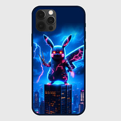 Чехол для iPhone 12 Pro Пикачу в роли Годзиллы - неоновое свечение, цвет: 3D-черный