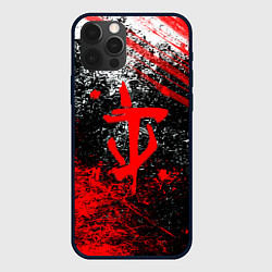 Чехол для iPhone 12 Pro Doom - красные краски и лого, цвет: 3D-черный
