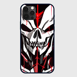 Чехол для iPhone 12 Pro Белый череп и красные полосы на чёрном фоне, цвет: 3D-черный