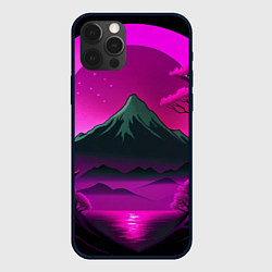 Чехол для iPhone 12 Pro Темная гора в фиолетовом закате Япония, цвет: 3D-черный