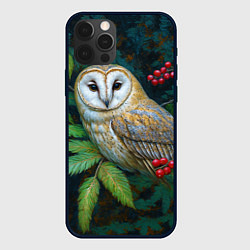 Чехол для iPhone 12 Pro Сипуха среди листьев и ягод, цвет: 3D-черный