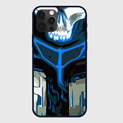 Чехол для iPhone 12 Pro Blue stripes on a black and white background, цвет: 3D-черный