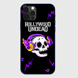 Чехол для iPhone 12 Pro Hollywood Undead неоновый череп, цвет: 3D-черный