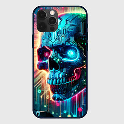 Чехол для iPhone 12 Pro Cool cyber skull - neon glow, цвет: 3D-черный