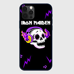 Чехол для iPhone 12 Pro Iron Maiden неоновый череп, цвет: 3D-черный