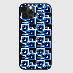 Чехол для iPhone 12 Pro Бело-синие фигуры на чёрном фоне, цвет: 3D-черный