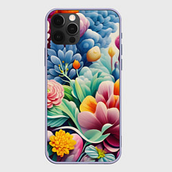 Чехол для iPhone 12 Pro Объемные цветы лето, цвет: 3D-светло-сиреневый