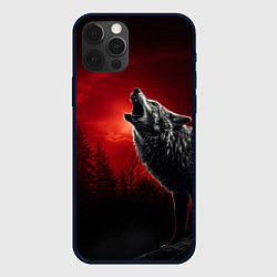 Чехол для iPhone 12 Pro Волк воет на луну, цвет: 3D-черный