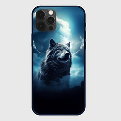 Чехол для iPhone 12 Pro Волк ночное синее небо, цвет: 3D-черный