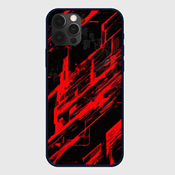 Чехол для iPhone 12 Pro Red stripes on a black background, цвет: 3D-черный