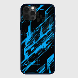 Чехол для iPhone 12 Pro Blue stripes on a black background, цвет: 3D-черный