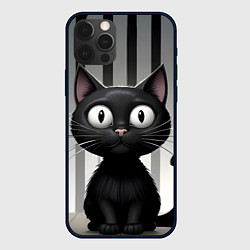 Чехол для iPhone 12 Pro Черный кот на фоне в полосочку, цвет: 3D-черный