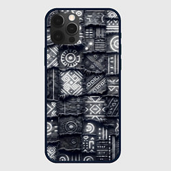Чехол для iPhone 12 Pro Африканские узоры на пэчворк дениме, цвет: 3D-черный